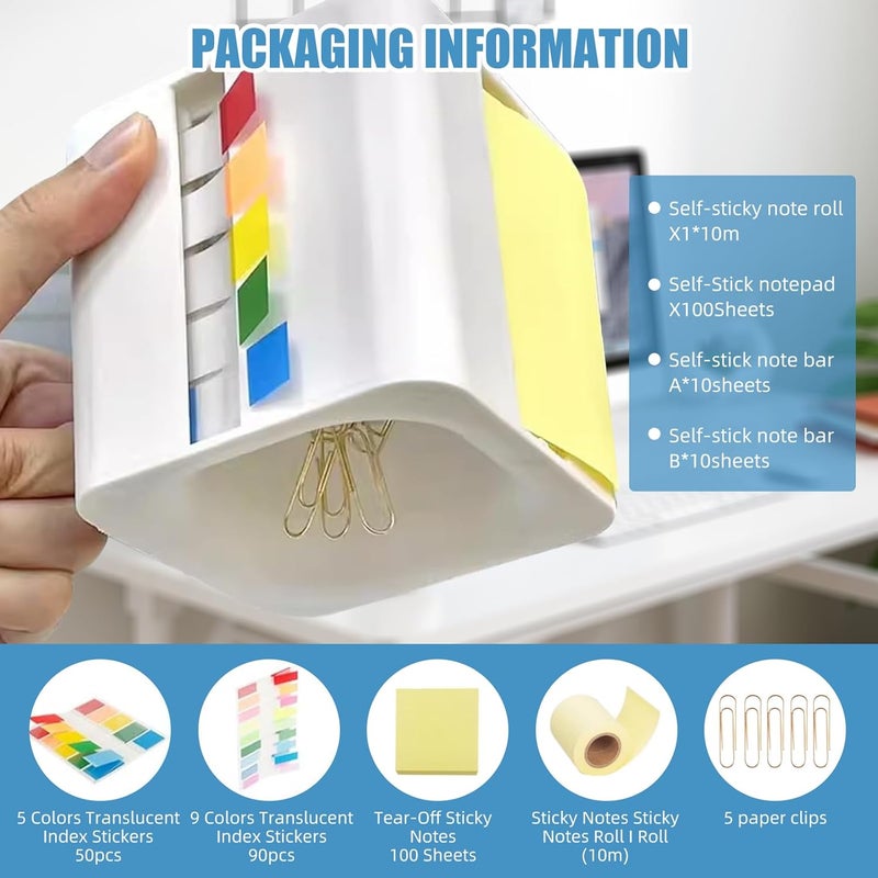 Yioekaa 5-in-1 Sticky Note Holder and Dispenser with Magnetic Paper Clip Holder, 3x3 Pop-Up Note and Annotation Labels, Full Adhesive Note Roll Desktop Organizer for Office, Study Room (Brown) - Image 4